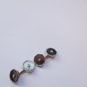 14k Rolled Gold Platinum Clad Abalone Pearl Cufflinks